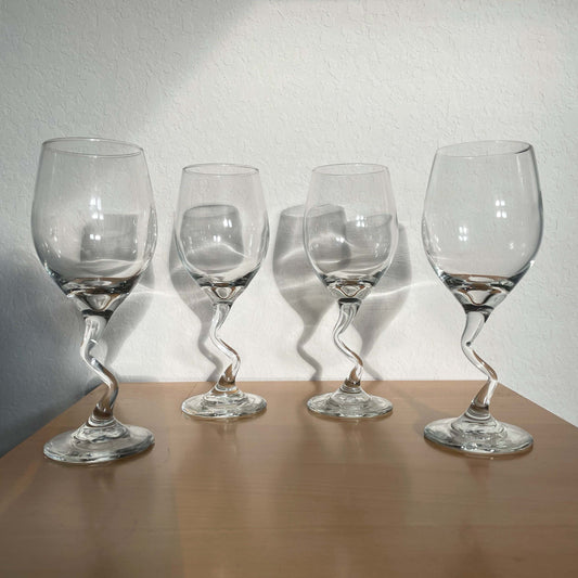 Vintage Bent Stem, Zig Zag Stem Wine Glasses x2