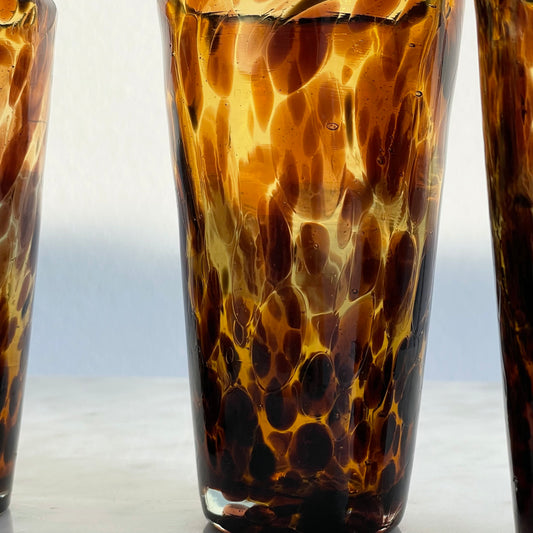 Hand Blown Tortoise Shell Tumblers x2