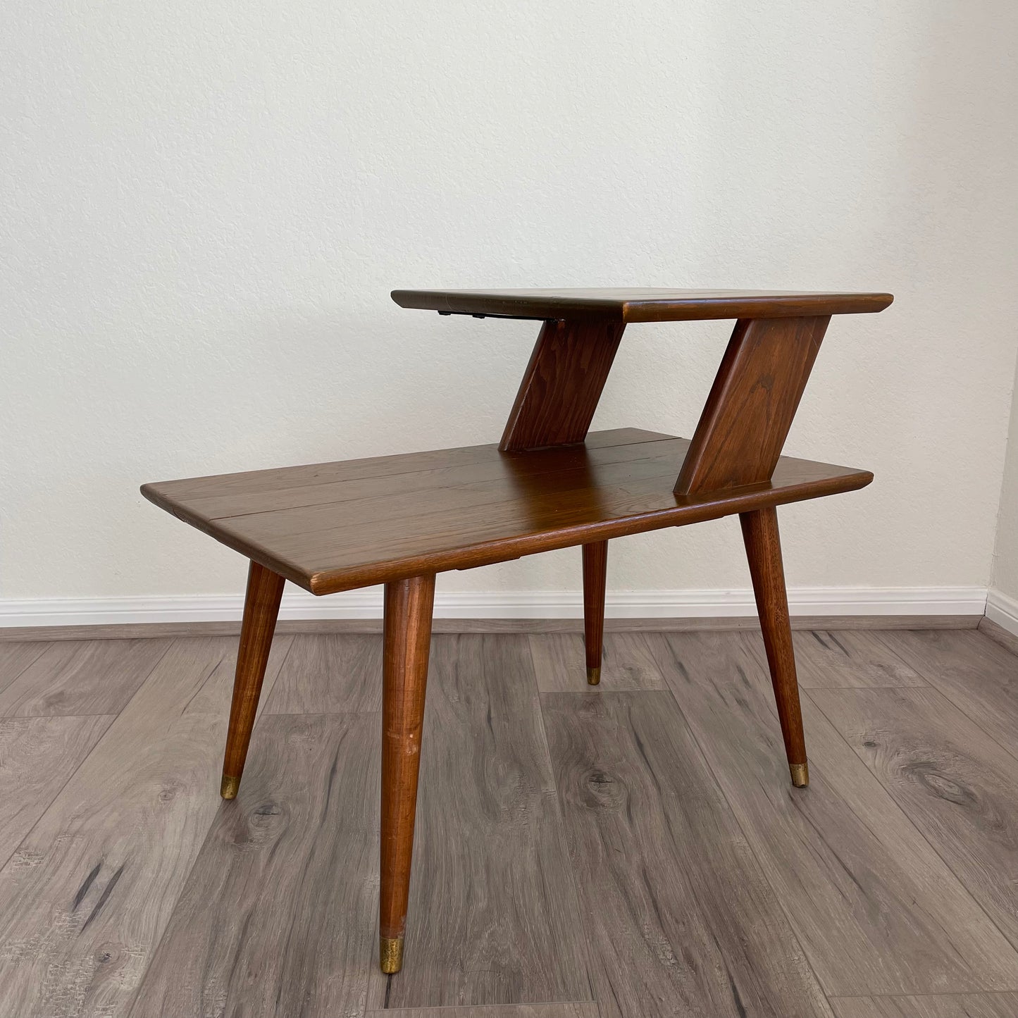 MCM Step-Back Tiered End Table with Angled Peg Legs