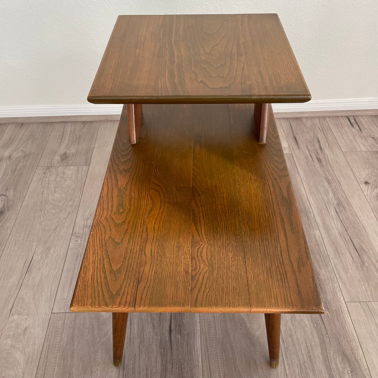 MCM Step-Back Tiered End Table with Angled Peg Legs