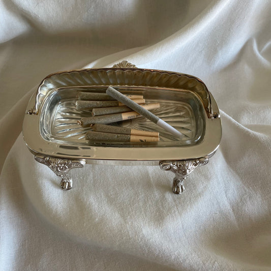 Silver Plate Butter Dish Lion Paw Footed Clam Shell Rolltop