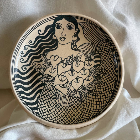 Angelica Morales Ceramic Platter: Mermaid Holding Lilies