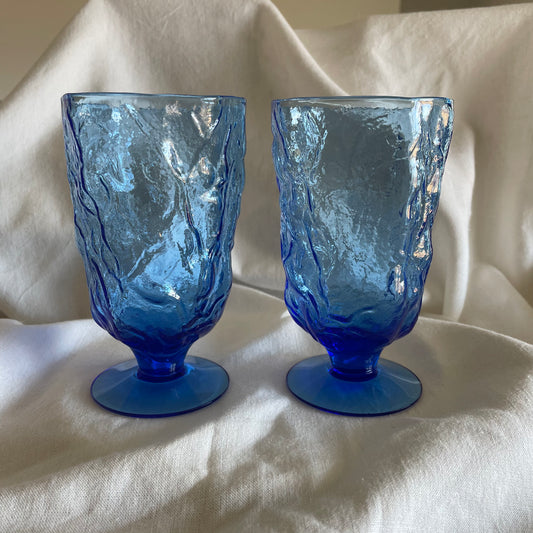 Crinkle Blue Water Goblet by Morgantown x2