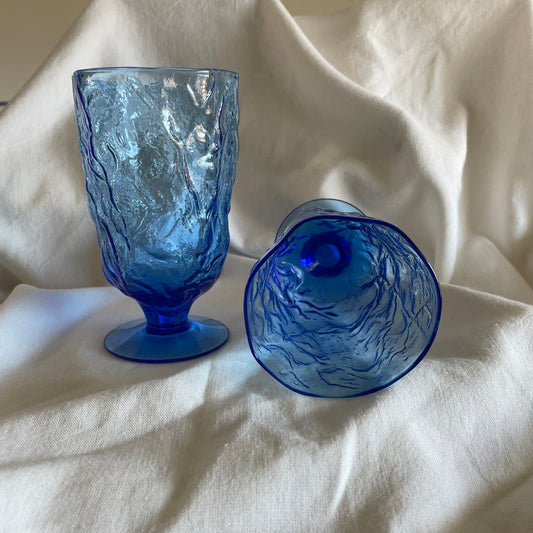 Crinkle Blue Water Goblet by Morgantown x2