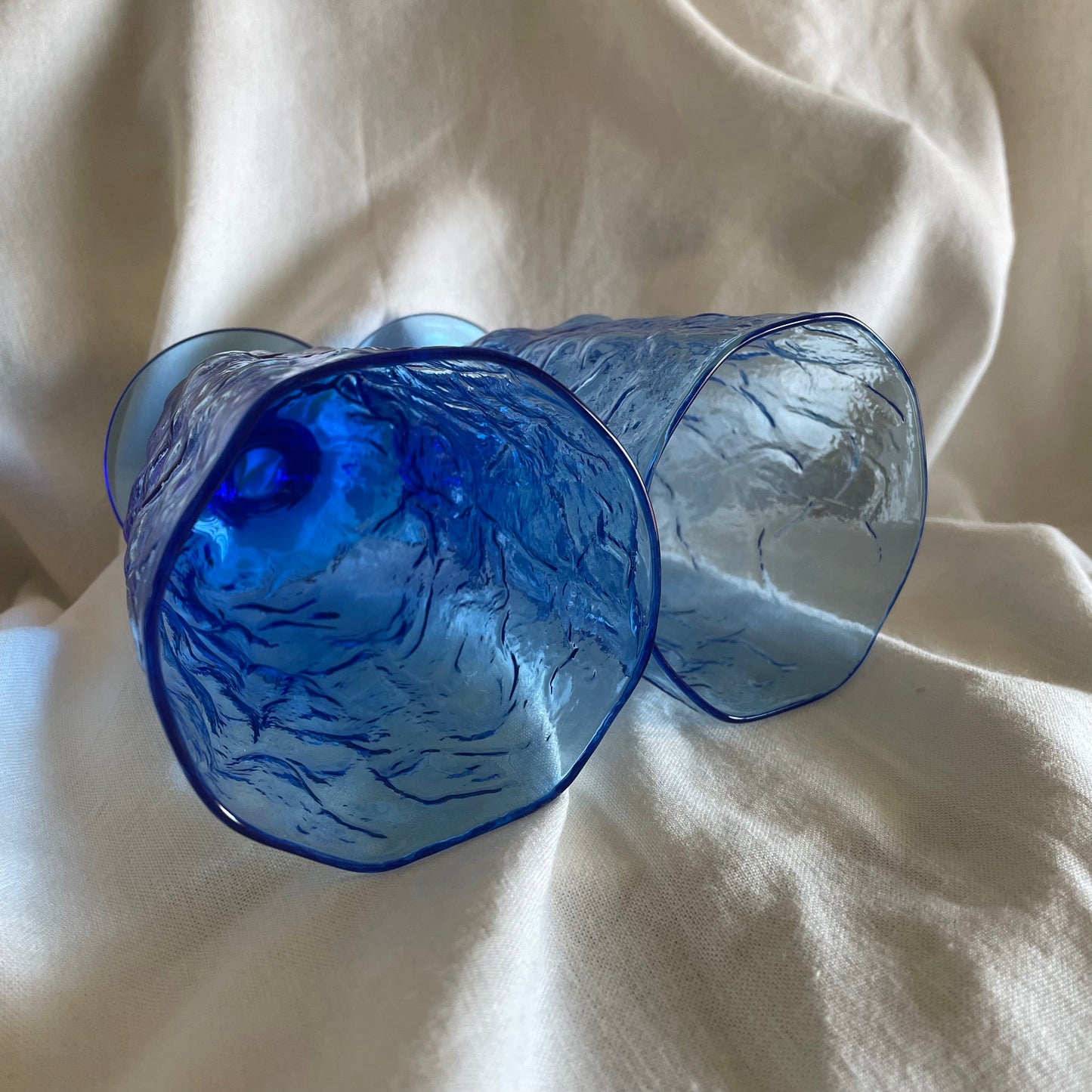 Crinkle Blue Water Goblet by Morgantown x2