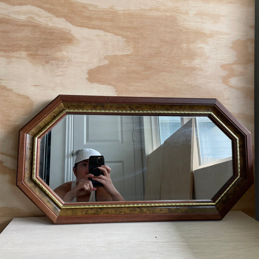 Vintage Octagonal Burl Mirror: Ready to Ship