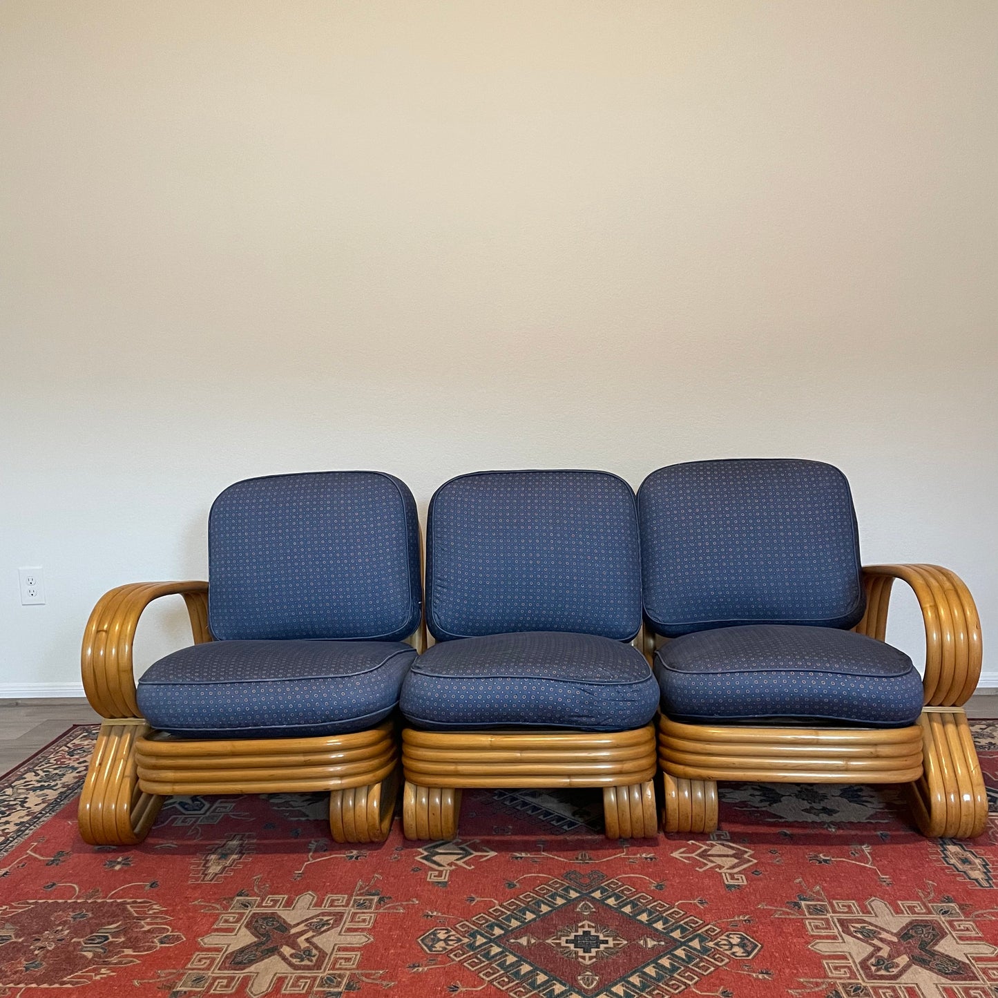 Vintage Beverly Hills Rattan 3 Piece Modular Sofa