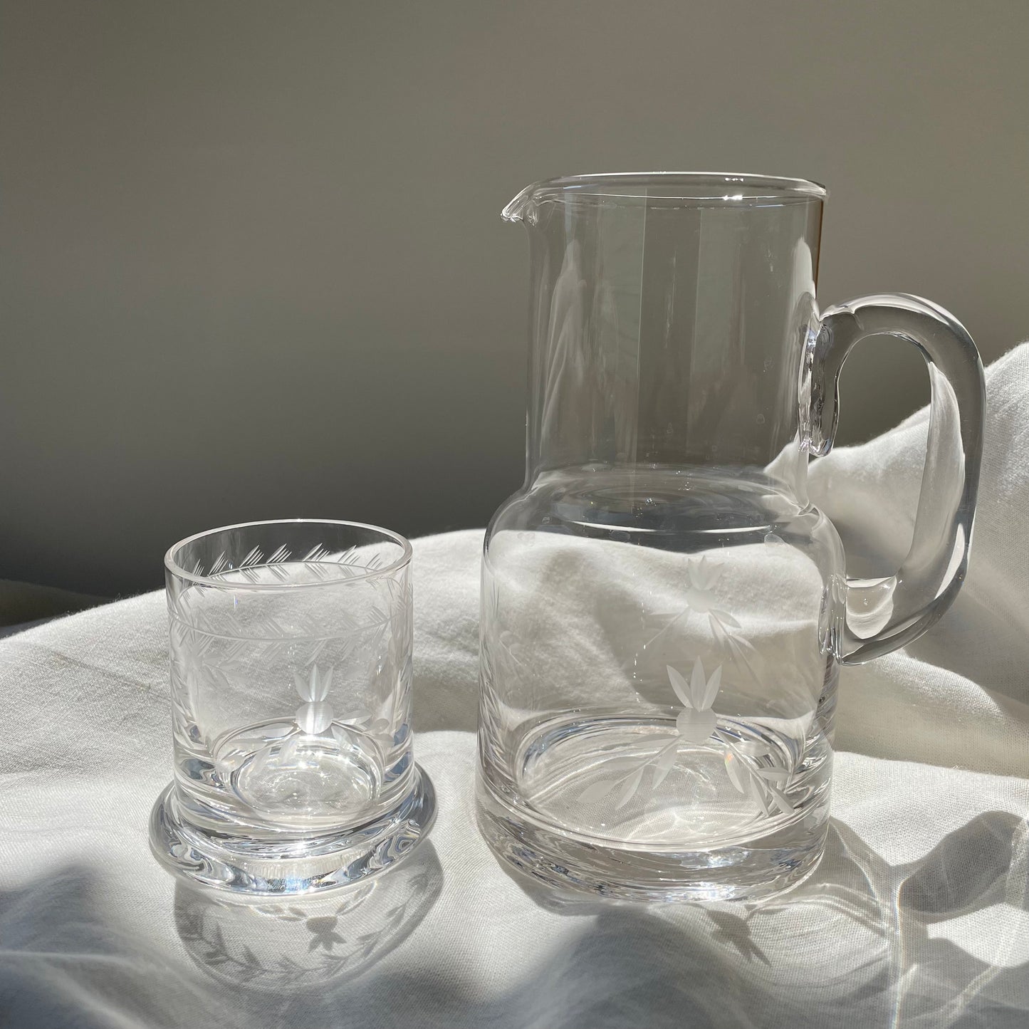 Etched Carafe & Glass Set