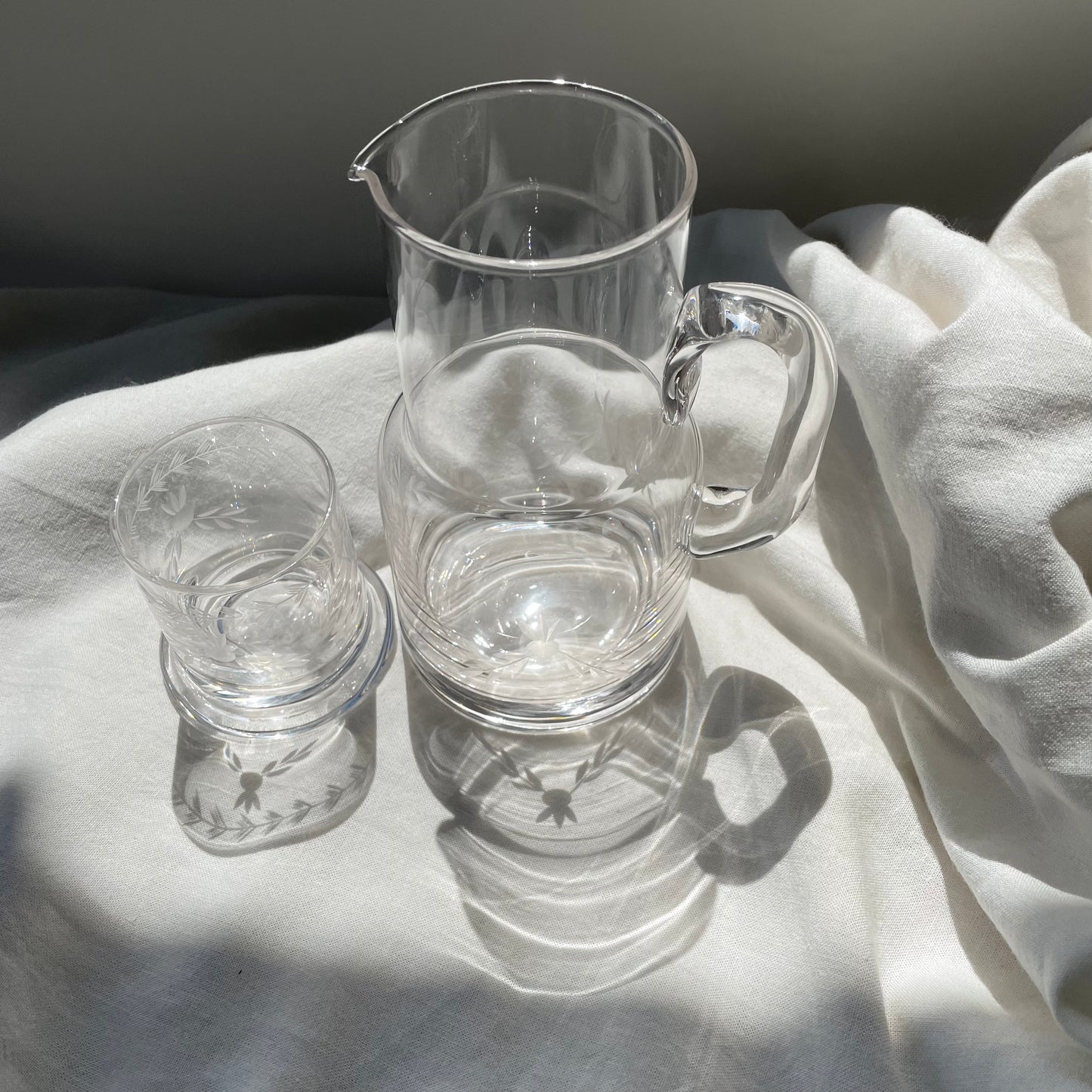 Etched Carafe & Glass Set