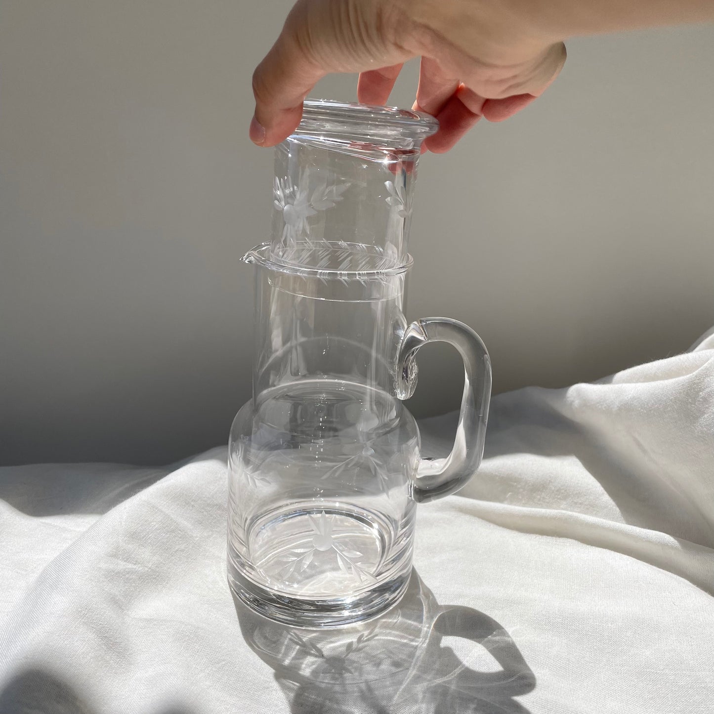 Etched Carafe & Glass Set