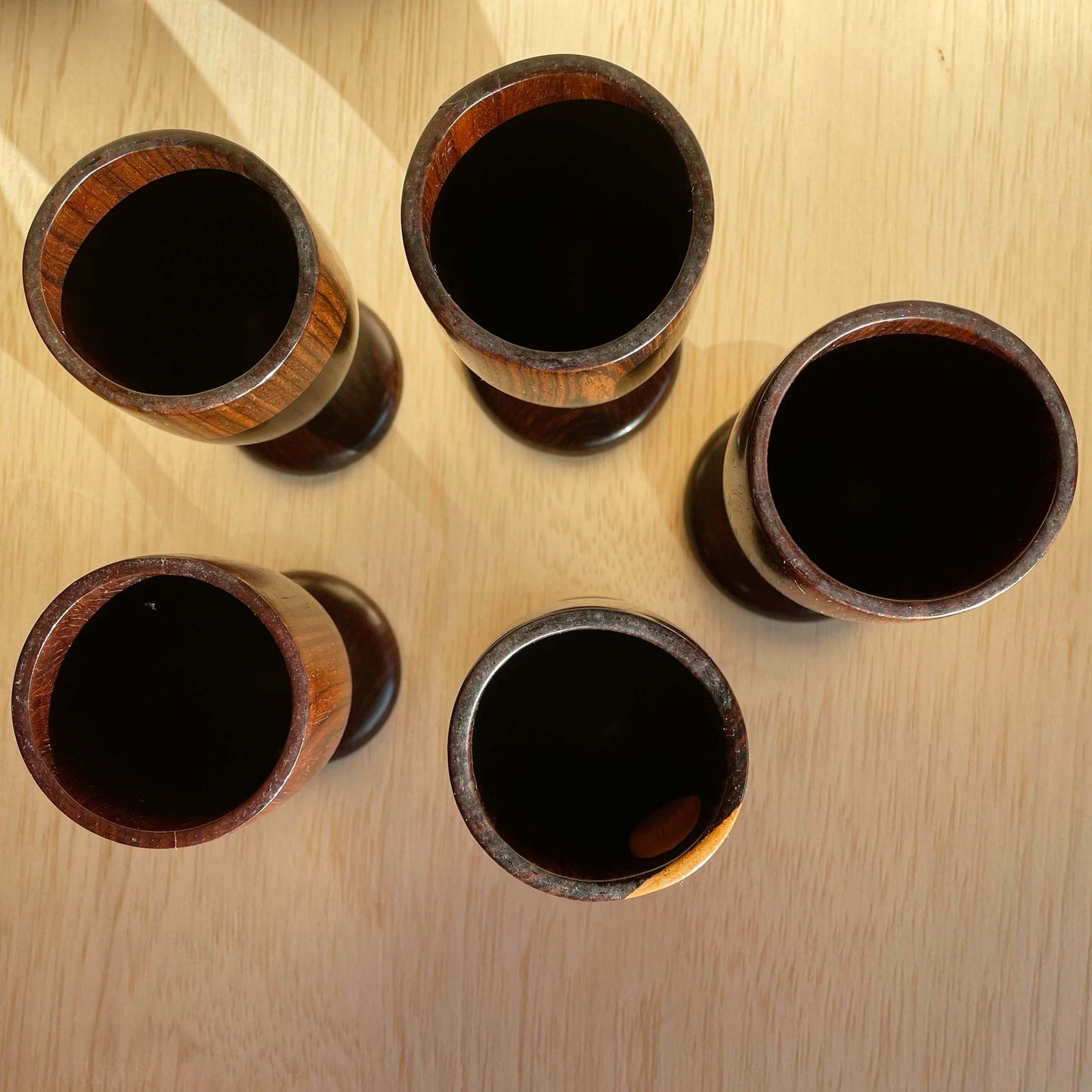 Vintage Wood Wine Goblets Set of 6 With Platter