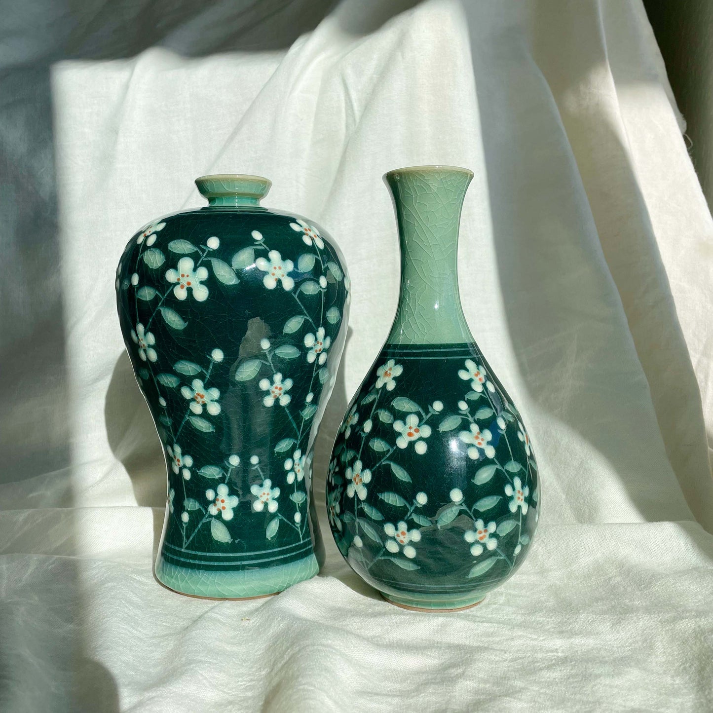 Pair of Celadon Vase + Bottle
