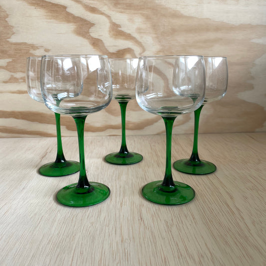 Emerald Stem Luminarc Glassware x5
